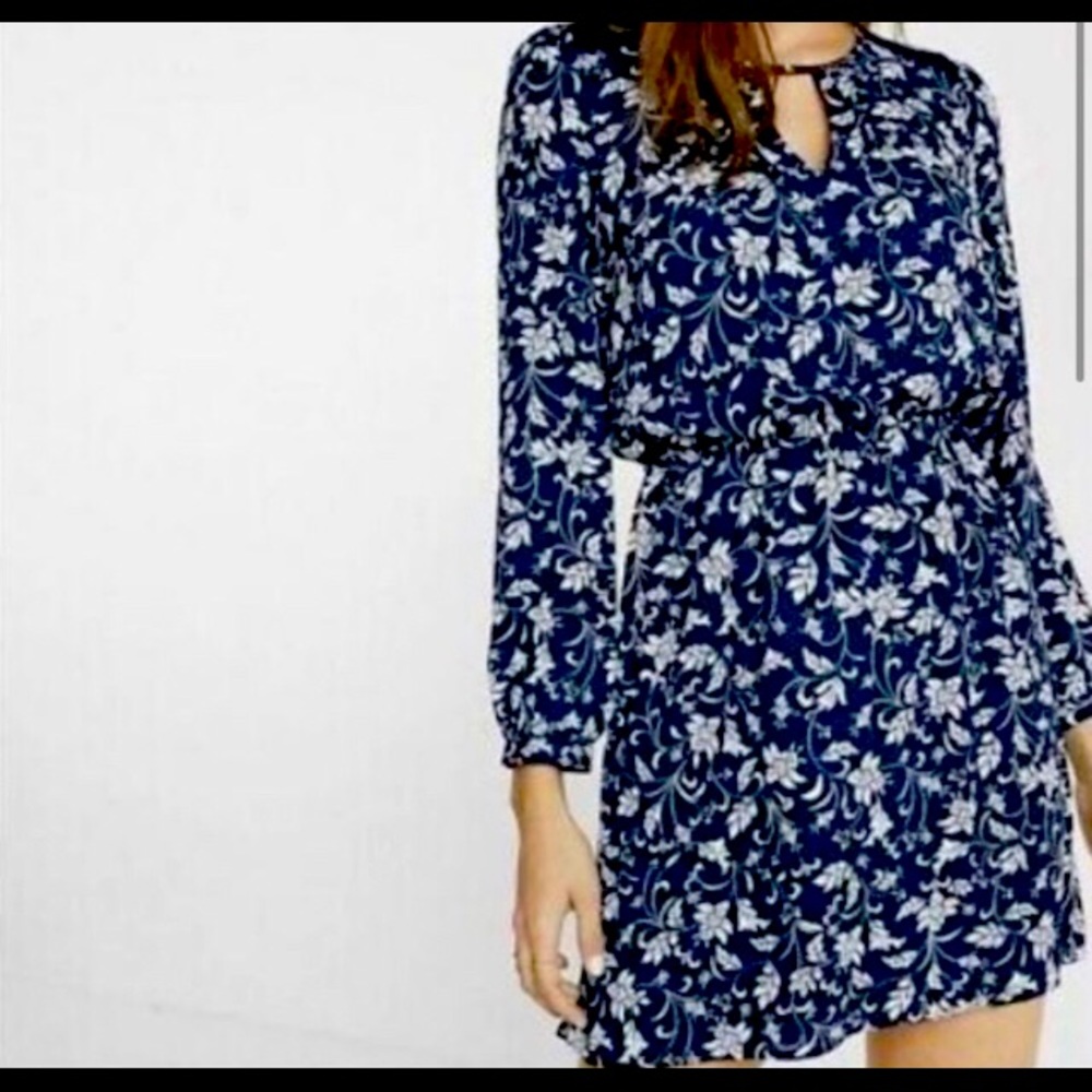 Express Blue Floral Long Sleeve Dress